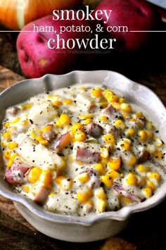 Chunky Potatoes, Potato And Corn Chowder, Jalapeño Bacon, Ham Chowder, Potato Corn Chowder, Ham Potato, Corn Chowder Recipe, Bacon Potato, Ham Recipe