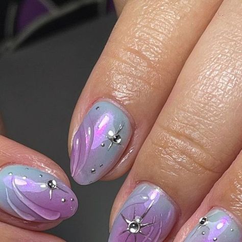 slots released weekly! on Instagram: "for samantha 🫶���🏻

freestyle w ib @pallyynails" Purple 3d Nail Designs, Purple Nails With Designs, Purple Wavy Nails, Dreamy Purple Nails, Nails With Eyeshadow, Purple Blooming Gel Nails, Purple Japanese Nails, Eyeshadow Nails, Luv Nails