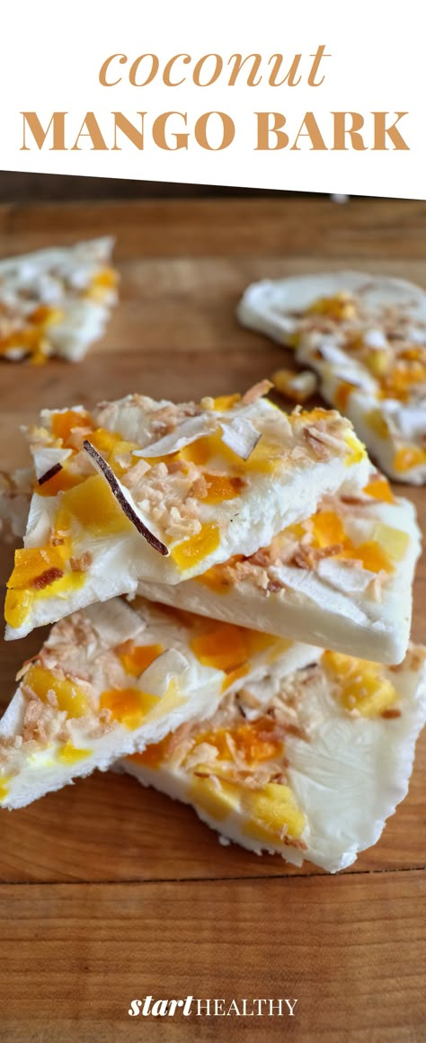 Coconut Yogurt Bark, Frozen Yoghurt Bark, Frozen Yogurt Bar Ideas, Healthy Yogurt Bark Recipe, Yoghurt Bark Healthy Snacks, Mango Yogurt Clusters, Yogurt Bark Ideas, Recipes With Coconut Yogurt, Coconut Yogurt Recipe Desserts