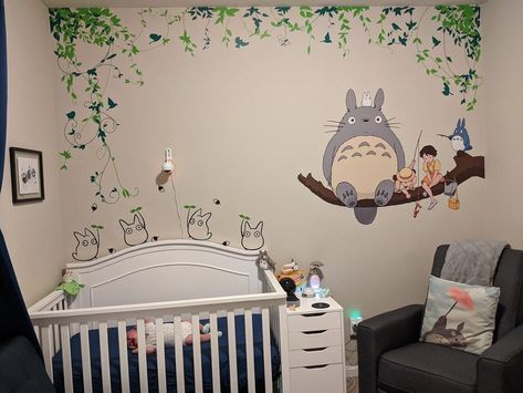 Studio Ghibli Room Ideas, Studio Ghibli Nursery, Ghibli Nursery, Totoro Nursery, Florkofcows Icons, Ghibli Studio, Baby Room Themes, Room Wall Painting, Nursery Room Design