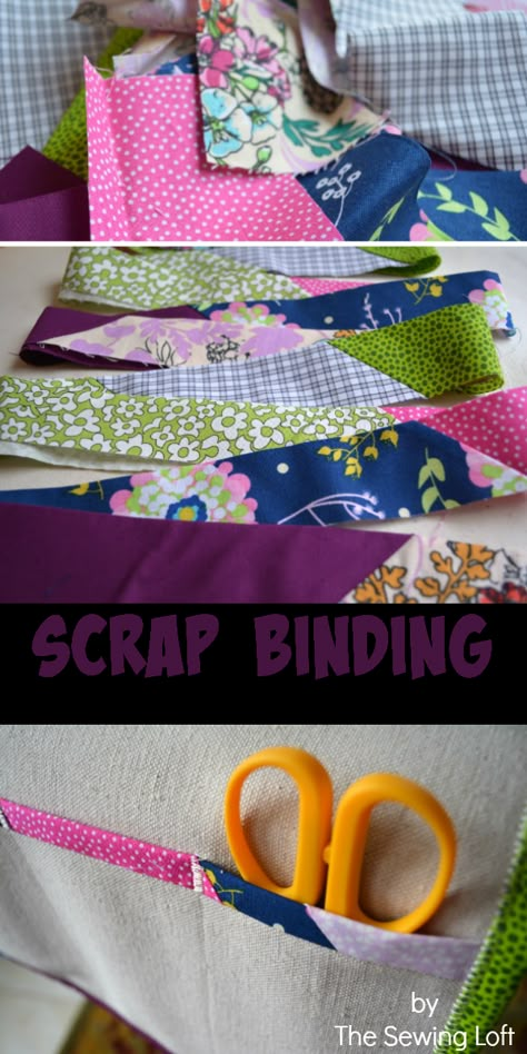 Scrap Fabric Bias Binding, How To Sew Scrap Fabric Together, Scrap Binding For Quilts, Scrappy Binding On Quilts, Creative Quilt Binding Ideas, Scrappy Quilt Binding, Sewing Scraps Projects, Scrap Buster Sewing Projects, Quilt Binding Ideas