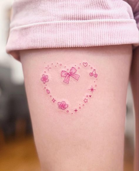 Tattoos For Women Colorful, Pink Tattoo, Ribbon Tattoos, Small Pretty Tattoos, Kawaii Tattoo, Cute Little Tattoos, Girls Heart, Cute Tiny Tattoos, Discreet Tattoos