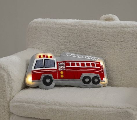 Toddler Boy Bedding | Pottery Barn Kids Firefighter Bedroom, Truck Room Decor, Fire Truck Bedroom, Fire Truck Room, Toddler Bed Boy, Truck Room, Kids Throw Pillows, Playroom Furniture, Boys Bedding