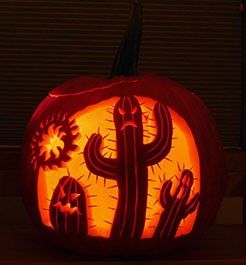 Cactus Pumpkin Carving, Pumpkin Carving Ideas Mountains, Phoenix Pumpkin Carving, Hippie Pumpkin Carving, Gnome Pumpkin Carving, Floral Pumpkin Carving, Western Pumpkin Carving Ideas, Mushroom Pumpkin Carving, Country Pumpkin Carving