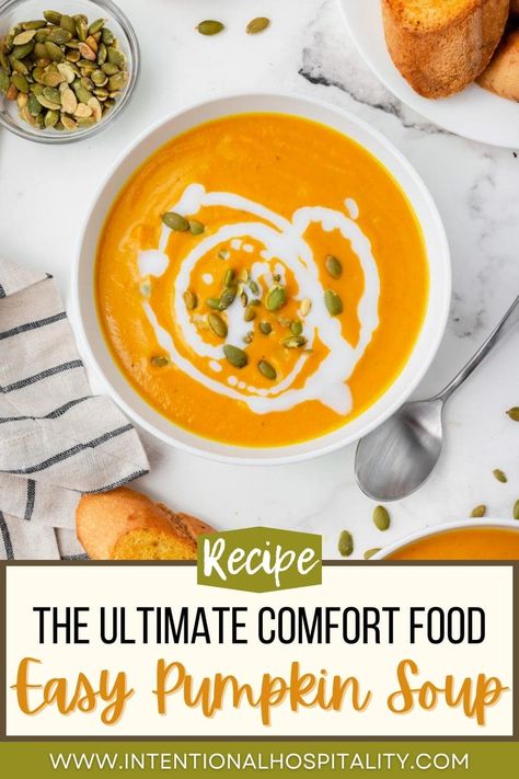 This pumpkin soup recipe combines naturally sweet pumpkin puree with some tasty broth and warm spices to provide a perfect balance of flavors. How To Use Pumpkin Puree, Pumpkin Puree Soup, Pumpkin Soup Recipe Easy, Pumpkin Bisque, Fresh Tomato Soup, Pumpkin Puree Recipes, Creamy Pumpkin Soup, Frozen Pumpkin, Pumpkin Soup Recipe