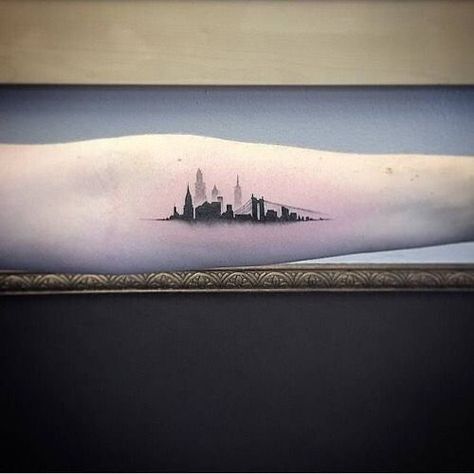 Ny Skyline Tattoo, City Skyline Tattoo, Nyc Skyline Tattoo, San Francisco Tattoo, Bridge Tattoo, Skyline Tattoo, New York Tattoo, Nyc Tattoo, Map Tattoos