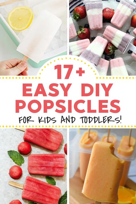 Easy Home Made Popsicles For Kids, Easy Popsicles Recipe For Kids, Natural Popsicles For Kids, Healthy Popcicles Recipes, Diy Healthy Popsicles Kids, Easy Diy Popsicles, Diy Kids Popsicle Recipes, Homemade Freeze Pops Kids, Healthy Diy Popsicles