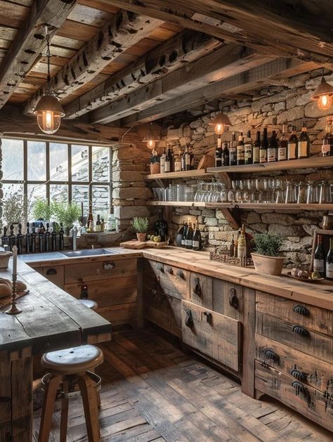 Rustic Kitchen Sink Ideas, Earthship Kitchen, Small Cabin Kitchen Ideas, Old English Kitchen, Cowboy Cottage, Rustic Kitchen Sinks, Kitchens Rustic, Industrial Style Interior Design, Rustic Homestead