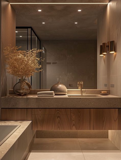 Soho House Bathroom, Dream Bathrooms Luxury Master Bath, Hotel Style Bathroom, Elegant Interior Design, Hotel Room Design, Brown Bathroom, Architectural Interior, Bathroom Design Luxury, Dream House Interior