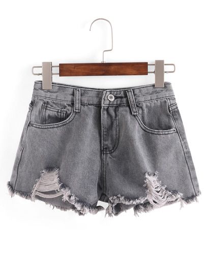 Distressed Raw Hem Grey Denim Shorts. Grey Denim Shorts, Shorts Ripped, Short Jean Shorts, Bleached Jeans, Short Jean, Ripped Denim Shorts, Ripped Shorts, Women Shorts, Destroyed Jeans