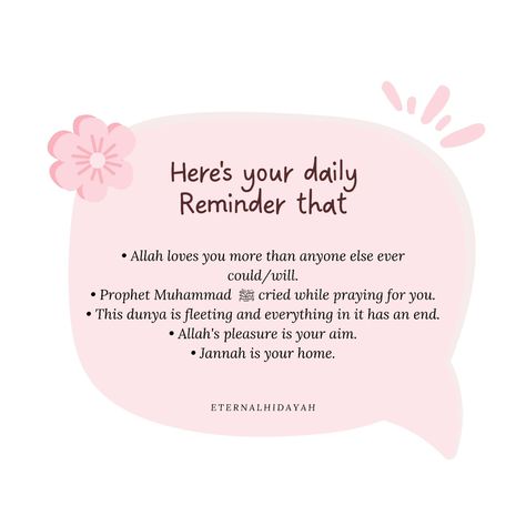 Daily Reminder 💓 Follow @eternalhidayah for islamic reminders #eternalhidayah #islam #softcorner #softera #thatmuslimah #muslimah #muslim #deen #islamic #follow #instagram #muslimgirl #islammotivation #muslimah #quran #allah #allahﷻ #reminder #islamicreminder #fyp #fypシ #fypage #aesthetic #aestheticedit Islamic Aesthetic Quotes, Motivation To Pray Salah, Short Islamic Quotes Aesthetic, Islamic Habits, Daily Islamic Reminders, Ramadan Tips, Allah Loves You, Islam Quotes About Life, Short Islamic Quotes