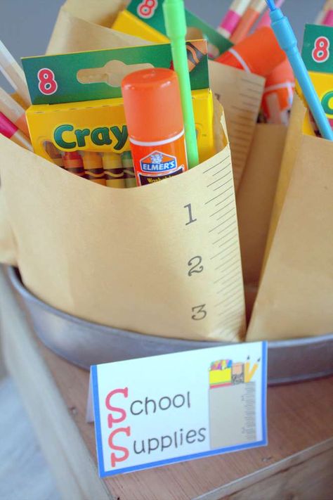 Healthy Back to School Party  | CatchMyParty.com Back To School Party Ideas, School Party Ideas, School Party Favors, Planning School, Back To School Breakfast, Back To School Crafts, Back To School Party, School Celebration, School Birthday