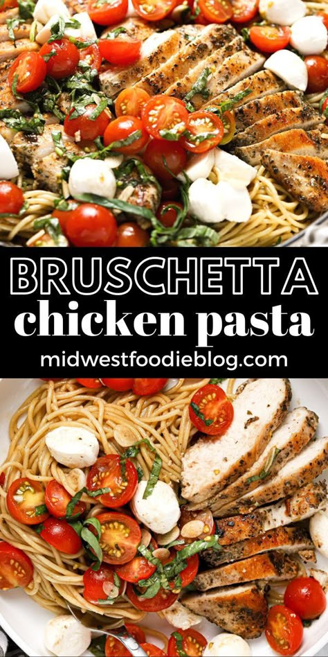 Bruschetta Chicken And Pasta, Chicken Pasta Balsamic, Bruschetta Dinner Ideas, Margherita Chicken Pasta, Bruschetta Dinner Recipe, Bruschetta Chicken Pasta Tgi Fridays, Chicken Margherita Pasta, Balsamic Chicken Pasta Recipes, Balsamic Pasta Recipes