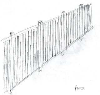 This is a sketch of a fence outside of Smith Hall that I did on 1-19-11. I illustrated the pattern of this fence because of how simple, yet useful it is. How To Draw A Fence, Fence Sketch, Fence Illustration, Fence Drawing, Comic Reference, Concrete Walls, School Of Architecture, Fence Panels, Background Art