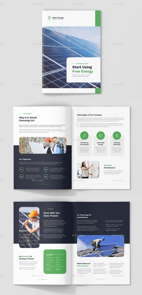 Solar Energy Company Profile Template InDesign INDD - 24 pages - A4 and US Letter sizes Business Profile Design, Engineering Brochure, Business Report Design, Hiking Picture Ideas, Presentations Design, Company Profile Presentation, Offer Design, Brochure Cover Design, Project Report