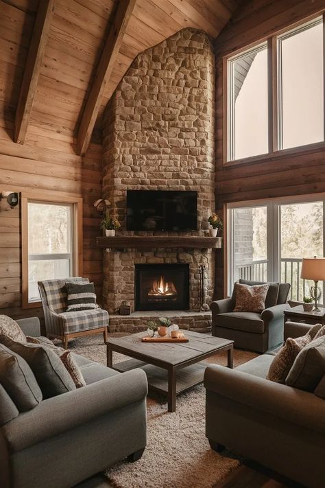 15 Cozy Corner Fireplace Living Room Ideas to Transform Your Space | by Home Decor Hub | Medium Living Rooms With Corner Fireplace Ideas, Corner Wood Burning Fireplace Ideas, Craftsman Corner Fireplace Ideas, Cathedral Ceiling Fireplace Ideas, Fireplace In Great Room, Corner Stone Fireplace Living Room, Wood Burning Fireplace Insert Ideas, Rustic Corner Fireplace Ideas, Picture Tv Above Fireplace