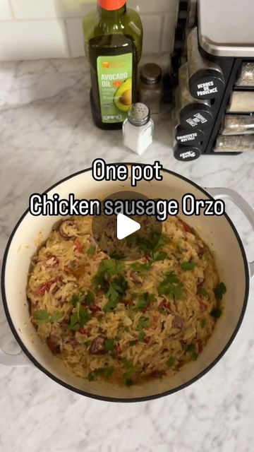 Taylor Burch ✨Funny SAHM on Instagram: "Who doesn’t love a one pot dinner that you stick in the oven 

One pot chicken sausage and orzo! 
1 Boursin cheese ( any flavor is fine) 
1 box Orzo 
Sun dried tomatoes with oil 
Chicken sausage 
36 oz of chicken stock 
Parsley 

Preheat oven to 350. Combine all ingredients and do not stir. Place in oven for 45 minutes. Stir and garnish. Enjoy 

#sahm #momlife #mom #sahmlife #sahmomlife #sahmproblems #momblogger #mommytipmondays #momlifebelike #onepotmeal #onepotmeals #onepot #onepotpasta #onepotrecipe #onepotrecipes #dinner #dinnerideas #chickensausage #orzo #dutchoven #dutchovencooking" Orzo Pasta With Sausage, Orzo Chicken Sausage, Chicken Sausage Orzo, Sausage And Orzo, Sausage Orzo, Boursin Cheese, Dutch Oven Cooking, One Pot Chicken, One Pot Dinner