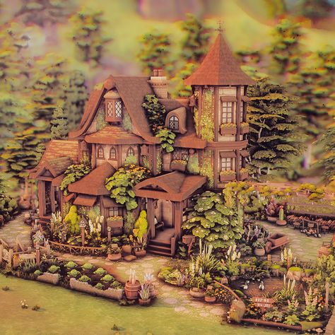 🌿Enchanted Cottage🌿 A magical and overgrown cottage in the middle of the forest. Here your magical Sim can let off steam and create potions, grow herbs or simply enjoy the blooming garden. This build is inspired by the wonderful art of @aleksundoor_art 🌻 #thesims4builds #thesims4homes #showusyourbuilds #sccregram #somesimlishbuild #simstagram #thesims #sims #thesims4 #ts #ts4 #thesims4house #simsbuild #thesims4home #simshouse #games #PS4 #sims4nocc #instagood #gamer #design #landscape #... Sims 4 Cottage Garden, Sims 4 Overgrown Cottage, Sims 4 Terrain Ideas, Sims 4 Exterior Ideas, Cottage Core Sims 4, Sims 4 Garden House, Sims 4 Forest House, Sims4 Cottage House, Sims 4 Magic House