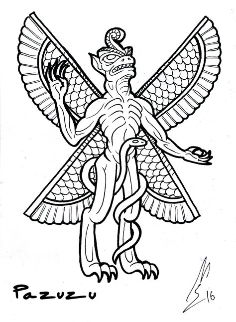 Pazuzu, a Babylonian and Assyrian demon. King of the demons of the wind, brother of Humbaba and son of the god Hanbi. Pazuzu Demon, Ancient Demons, Art Demon, Bacon Art, Literary Tattoos, The Ancient One, Demon Tattoo, Occult Symbols, Aliens And Ufos