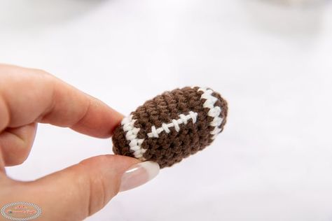 Crochet Football Earrings, Football Keychain Crochet, Crochet Mini Football Free Pattern, Crochet Football Keychain, Football Crochet Pattern Free, Crochet Football Pattern Free, Crochet Football Pattern, Football Crochet, Football Keychain