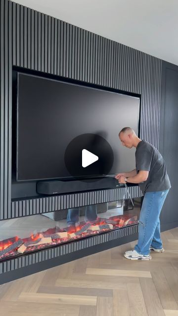 Sebas Veltkamp on Instagram: "Trendsetter, whoa 🔥💯 #sebwall #cinewall #cinewalls #mediawall #mediawalls #cinemawall #cinemawalls #tv #soundbar #subwoofer #allconnect #sfeerhaard #elektrischehaard #akupanels #wandpanelen #acousticpanels #interieur #interieurinspiratie #interieurstyling #interiordesign #interior #interiors #trendsetter" Soundbar Ideas Living Rooms, Colors For Living Room, Build A Fireplace, Living Room Designs Small Spaces, Living Room Partition Design, Room Partition Designs, Living Room Partition, Partition Design, Home Design Living Room