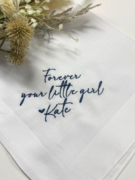 Father Of Bride, Embroidered Handkerchief Wedding, Wedding Gifts For Parents, Wedding Day Gifts, Wedding Handkerchief, Mom Wedding, Future Wedding Plans, Embroidered Wedding, Bride Gift