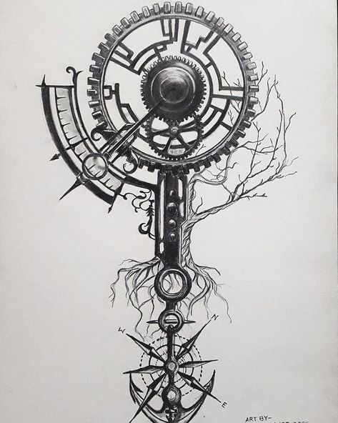 Gears Tattoo Mechanical, Gear Tattoo Design, Steampunk Tattoo Sleeve, Compass Steampunk, Fable Tattoo, Gear Tattoo, Minimal Tattoo Designs, Minimal Tattoo Ideas, Atlas Tattoo