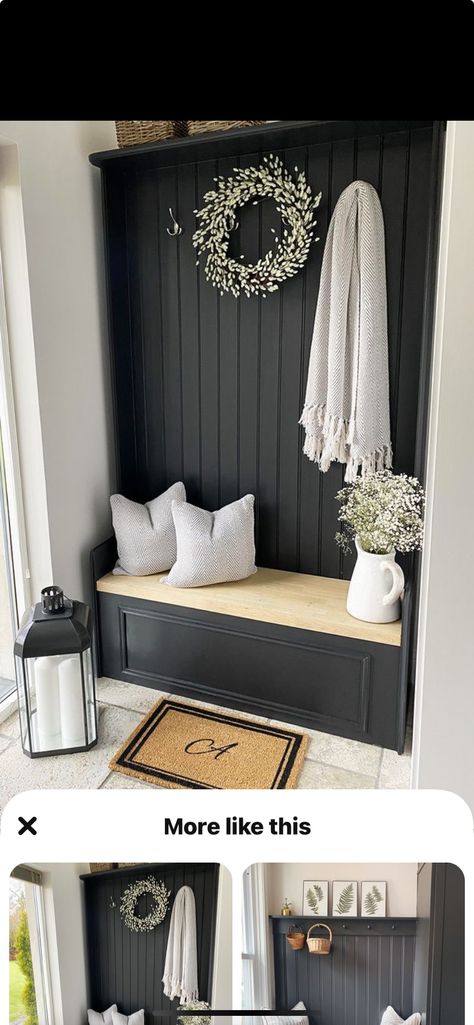 Ideas For Entryway, Boot Room Utility, Small Porch Ideas, Porch Extension, Monogram Doormat, Door Bench, Entrance Bench, Hallway Seating, Small Mudroom Ideas