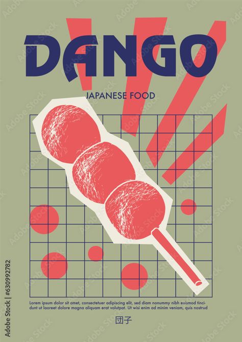 Japanese dango. Price tag or poster design. Set of vector illustrations. Typography. Engraving style. Labels, cover, t-shirt print, painting. Stock Vector | Adobe Stock Japanese Style Poster Graphic Designers, Japanese Yatai Design, Poster Japanese Design, Modern Japanese Graphic Design, Colorful Japanese Aesthetic, Japanese Style Poster Design, Japanese Print Design, Adobe Illustration Art Graphic Design, Adobe Illustrator Vector Art