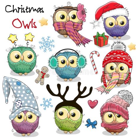 Projects Background, Cute Cartoon Christmas, Owls Drawing, Owl Cartoon, Background Christmas, Christmas Cartoon, Owl Pictures, Cartoon Christmas, Christmas Owls