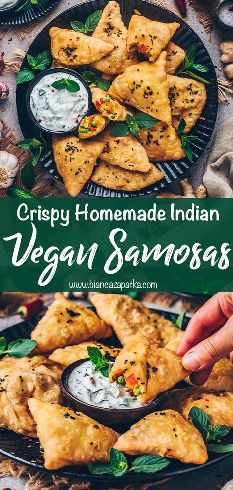 This easy crispy Vegan Punjabi Samosa recipe is a popular Indian snack filled with healthy delicious veggies that's perfect as an appetizer! Krishna Recipes, Vegan Samosa, Samosas Recipe, Indian Samosas, Punjabi Samosa, Easy Samosa Recipes, Vegan Journey, Vegan Appetizer, Dairy Recipes