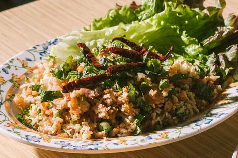 Nam Khao (Crispy Rice Salad) | Saveur Nam Khao, Crispy Rice Salad, Rice Salad Recipes, Indo Chinese Recipes, Peanut Salad, Zesty Salad, Red Leaf Lettuce, Lucky Peach, Crispy Rice