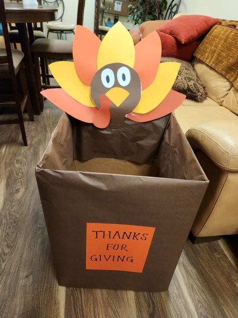 Easy to make and do cute! Food Drive Collection Box Ideas, Thanksgiving Box Ideas, Food Donation Box Ideas Diy, Thanksgiving Food Drive Box Ideas, Canned Food Drive Box Ideas Fun, Food Donation Box Ideas, Food Drive Box Ideas Fun, Food Drive Box Ideas, Donation Box Ideas