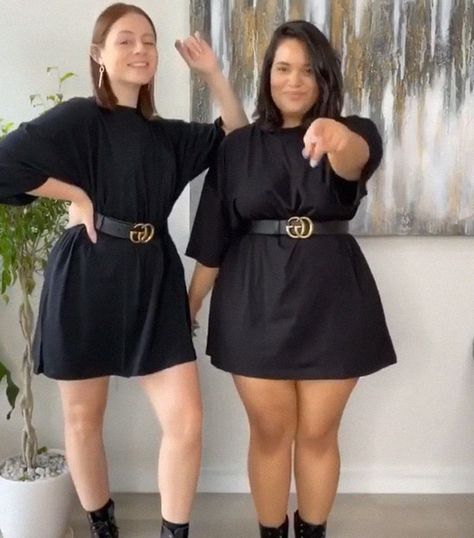 Outfits For Thick Body Type, Denise Mercedes, Nyc Streets, Tiktok Challenge, Different Body Types, Body Hugging Dress, Outfit Looks, Bright Dress, Two Friends