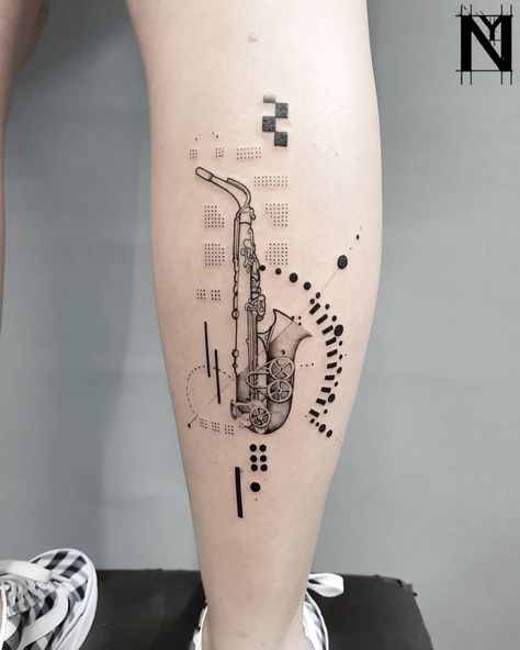 Memento Mori Tattoo Ideas, Saxophone Tattoo, Memento Mori Tattoo, Geometric Wolf Tattoo, Music Tattoo Sleeves, Basic Tattoos, Geometric Tattoos, Geometric Tattoo Design, Tattoo Now