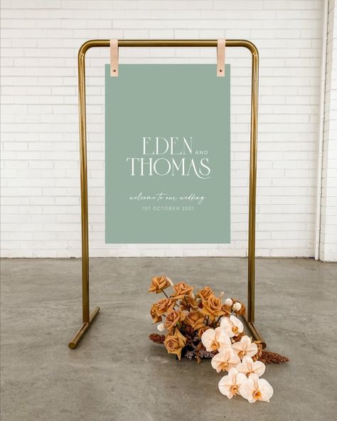 State of Elliott on Instagram: “Pretty 🙌🏻 Gaia A1 welcome sign in Sage and White with our Goldie steel frame for hire.” A Frame Signs, Wedding Welcome Board, Frame Sign, Shop Inspiration, Seating Plan, Bar Drinks, Wedding Welcome, A Frame, Ox