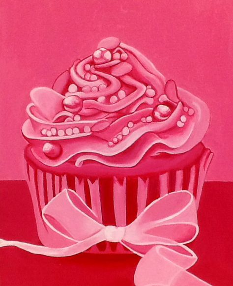 Monochromatic Pink Cupcake Painting Pink Monochromatic Painting, Monochromatic Pink, Monochromatic Artwork, Cupcake Painting, Monochrome Painting, Swipe File, Paper Things, Monochrome Art, Pink Cupcakes