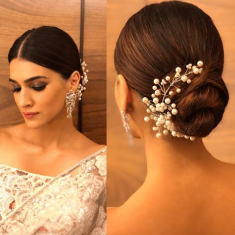 Party Bun Hairstyles, Simple Hairstyle For Saree, Indian Hairstyles For Saree, Hairstyle For Saree, Indian Bun Hairstyles, Hair Style On Saree, Saree Hairstyles, Low Bun Hairstyles, Bridal Hair Buns