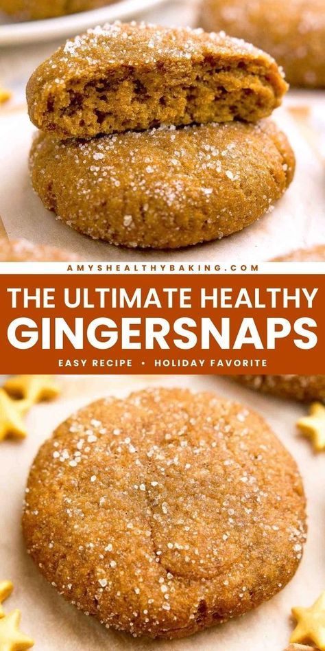 Look forward to these easy Christmas cookies! No one will be able to resist this Christmas dessert idea. Deliciously soft and chewy with a sweet, crunchy coating, these are The Ultimate Healthy Gingersnaps! Definitely your new favorite holiday baking recipe! Anti Inflammation Cookies, No Refined Sugar Christmas Cookies, Clean Christmas Cookie Recipes, Thm Christmas Cookies, Refined Sugar Free Christmas Cookies, Healthier Holiday Treats, Gut Healthy Cookies, Gingerbread Cookies Healthy, Healthy Christmas Desserts Easy