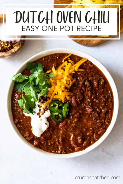 Easy Chili Recipe Dutch Oven, Best Chili Recipe Dutch Oven, Chili In A Dutch Oven, Chili Recipe Cast Iron Pot, Chili Recipe In Dutch Oven, Dutch Oven Chilli Recipes, Chilli Dutch Oven Recipes, Chilli Recipe Dutch Oven, Chili Recipe Dutch Oven One Pot