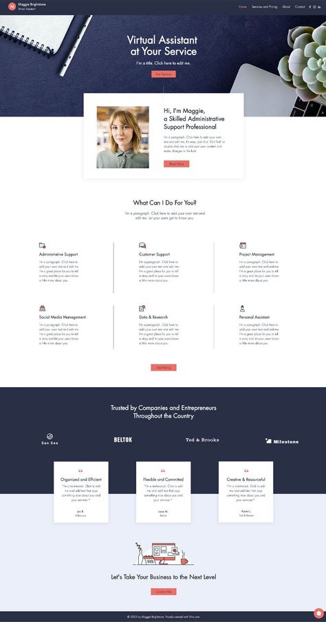 Virtual Assistant | Website Template Sample Portfolio For Virtual Assistant, Va Portfolio Template, Virtual Assistant Portfolio Template, Virtual Assistant Website Design, Virtual Assistant Branding, Virtual Assistant Website, Virtual Assistant Portfolio, Virtual Assistant Portfolio Example, Website Sample