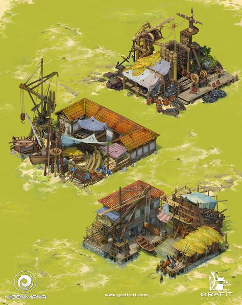 ArtStation - Ultimate Pirates , Grafit Studio Shipyard Concept Art, Pirate Architecture, Pirate Castle Concept Art, Pirate Cove Concept Art, Pirate Building Concept Art, Pirate Hideout Concept Art, Fallout 4 Settlement Ideas, Buildings Artwork, Gaming Design