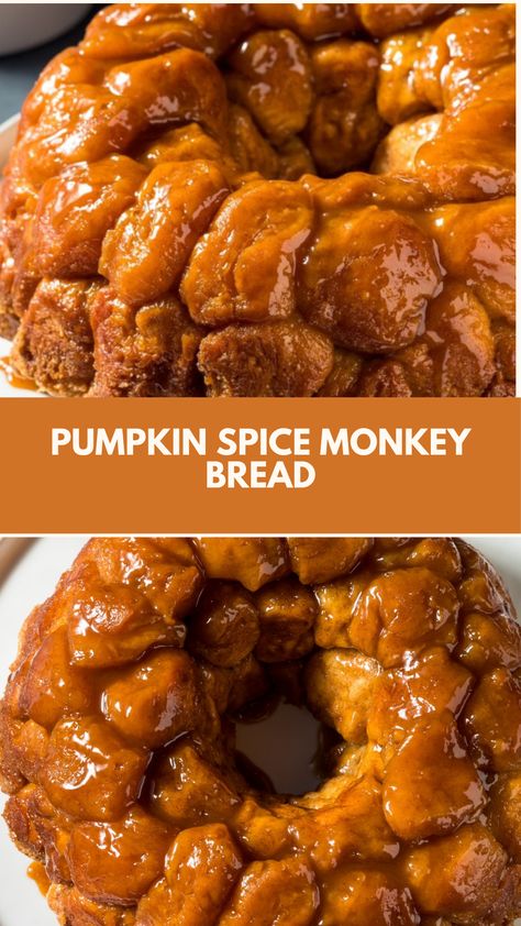 Pumpkin Spice Monkey Bread recipe made with spiced pumpkin puree, fluffy dough pieces, and a sticky, sweet caramel coating, topped with crunchy nuts it serves about 8 people and takes approximately 45 minutes to prepare and bake. Monkey Bread Pumpkin, Holiday Monkey Bread, Pumpkin Monkey Bread Recipe, Pumpkin Spice Monkey Bread, Cream Cheese Monkey Bread, Pumpkin Monkey Bread, Monkey Bread Recipe, Winter Fruit, Pumpkin Banana