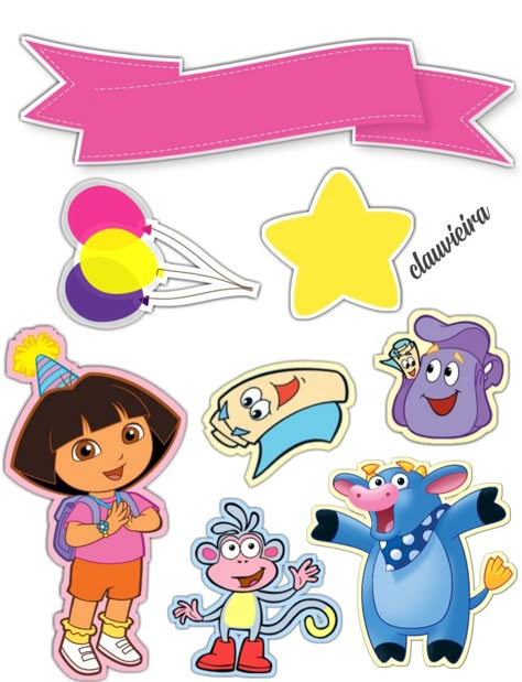 #topodebolo #topomenina #doraaventureira #toperrs # Dora Stickers, Dora Cupcakes, Dora The Explorer Images, Dora Cartoon, Dora Explorer, Barbie Doll Birthday Cake, Explorer Birthday Party, Dora Cake, Doll Birthday Cake