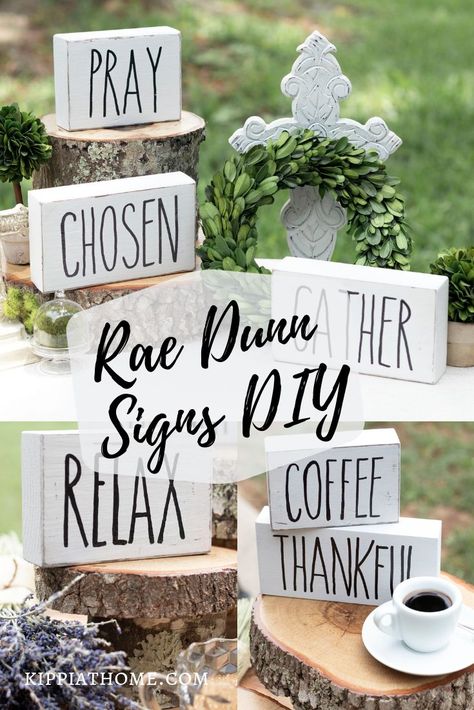 Mini Signs Diy, Diy Rae Dunn Decor, Small Wooden Signs Diy, Diy Decor Signs, 2x4 Signs, Diy Farmhouse Crafts, Easy Farmhouse Decor, Wood Block Decor, Painted Blocks