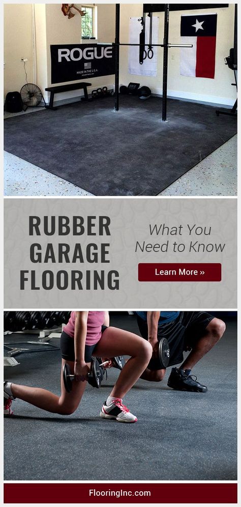 Rubber flooring can turn your garage into a home gym, workshop or band practice space! Learn how to choose rubber garage flooring here. #flooringinc #garagefloorideas #rubbergarageflooring #garagegymflooring #garageremodel Home Gyms Ideas Garage, Rubber Garage Flooring, Garage Gym Flooring, Garage Boden, Band Practice, Garage Floor Mats, Home Gym Flooring, Garage Floor Paint, Home Gym Garage