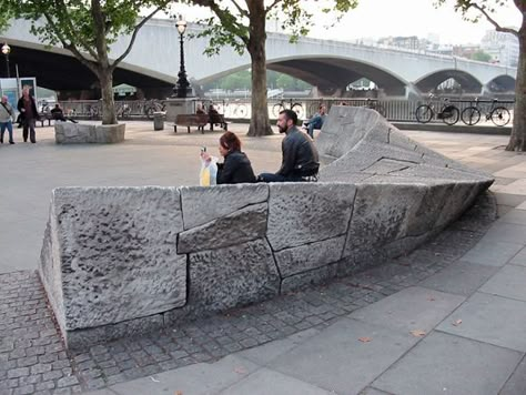 Stone Bench Fire Landscape, Seating Wall, Outdoor Benches, Public Seating, Stone Bench, Landscape Elements, Landscape And Urbanism, Urban Furniture, Street Furniture