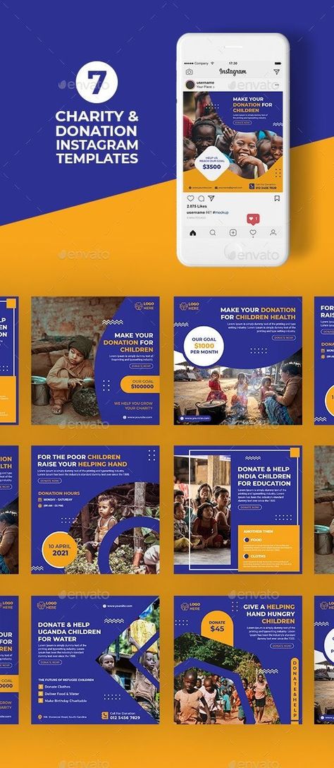 Charity & Donation Instagram Templates Volunteer Instagram Posts, Donation Social Media Design, Non Profit Instagram Feed, Charity Social Media Design, Carrousel Instagram, Charity Marketing, Charity Poster, Charity Foundation, Website Banner Design