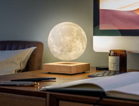 The Moon Lamp that went viral on TikTok now comes with a magnetic levitating design! | Yanko Design Moon Lamp, Milk Shop, Unique Lamps, Design Milk, Creepers, Ac Dc, Ash Wood, Lamp Design, Walnut Wood