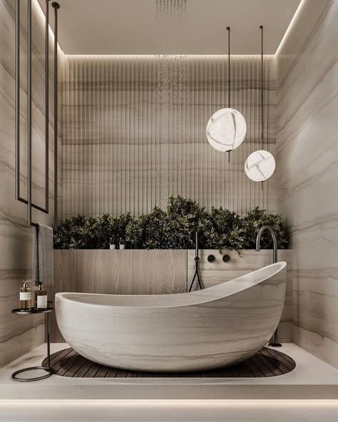 Jacuzzi Bathroom, Luxurious Bathtubs, Freestanding Tub Faucet, Bathroom Design Layout, Neoclassical Interior, Stunning Interior Design, Washroom Design, Bathtub Design, Bathroom Plants